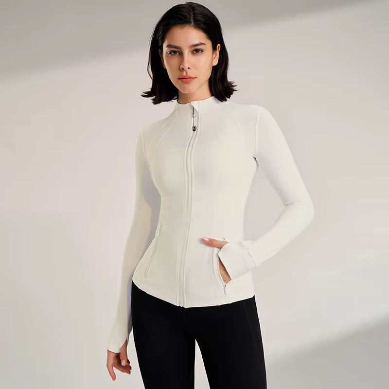 Women'S Slim Fit Yoga Jacket Full Zipper Top with Thumb Button Fitness Wear Fashion Outwear Yoga Top Spring Coat