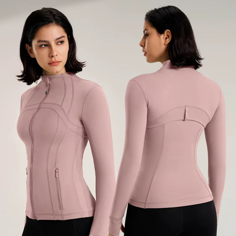 Women'S Slim Fit Yoga Jacket Full Zipper Top with Thumb Button Fitness Wear Fashion Outwear Yoga Top Spring Coat