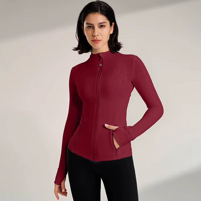 Women'S Slim Fit Yoga Jacket Full Zipper Top with Thumb Button Fitness Wear Fashion Outwear Yoga Top Spring Coat