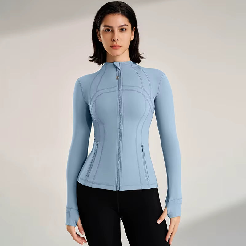 Women'S Slim Fit Yoga Jacket Full Zipper Top with Thumb Button Fitness Wear Fashion Outwear Yoga Top Spring Coat